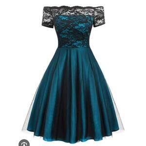 Retro Stage Lace dress Maxi  Style Taffeta Color Black And Blue  Size 8  Party